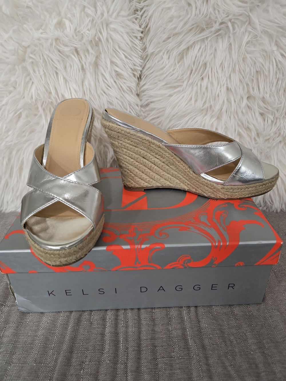 Kelsi Dagger Silver Espadrille Wedge Sandals